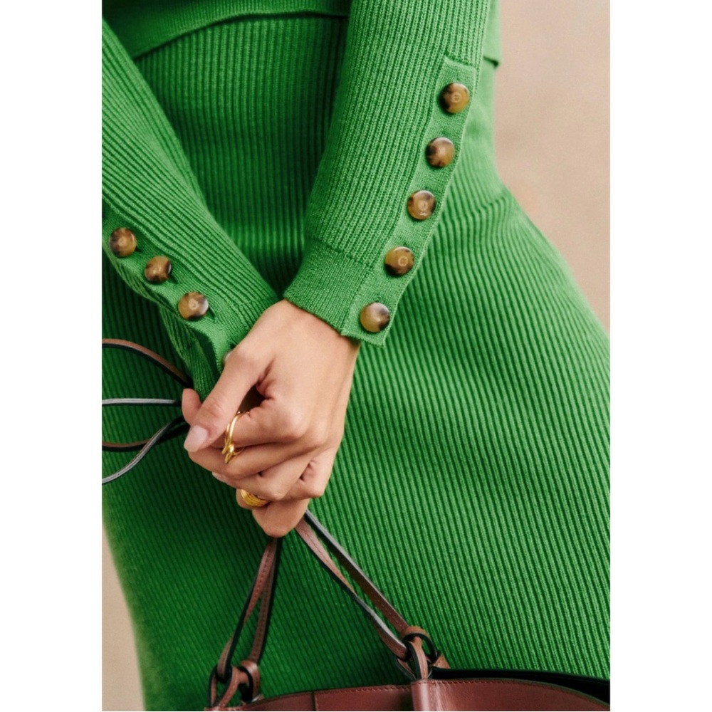 SEZANE Green Ribbed Knit Wool & Organic Cotton Naelle Pull On Midi Skirt S - Picture 9 of 16